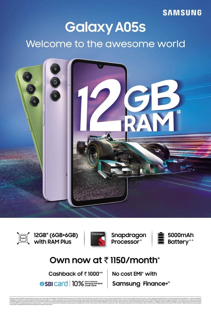 India receives Samsung Galaxy A05s with upgraded RAM of 4GB and storage capacity of 128GB