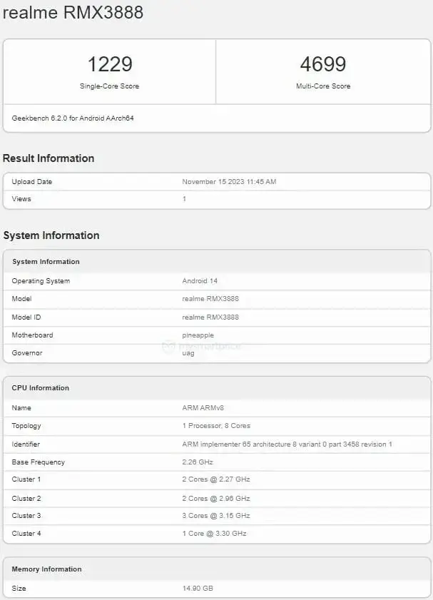 Geekbench Reveals Realme GT 5 Pro with 16GB RAM