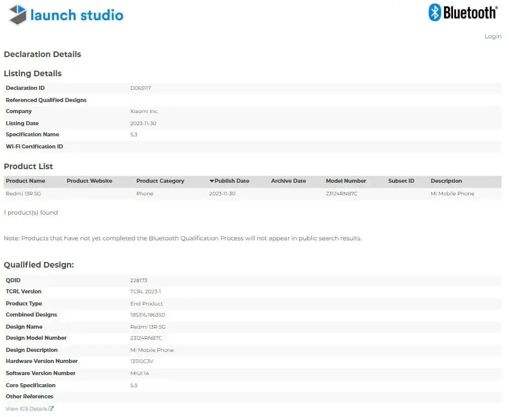 Certification Obtained for Redmi 13R 5G on Bluetooth SIG