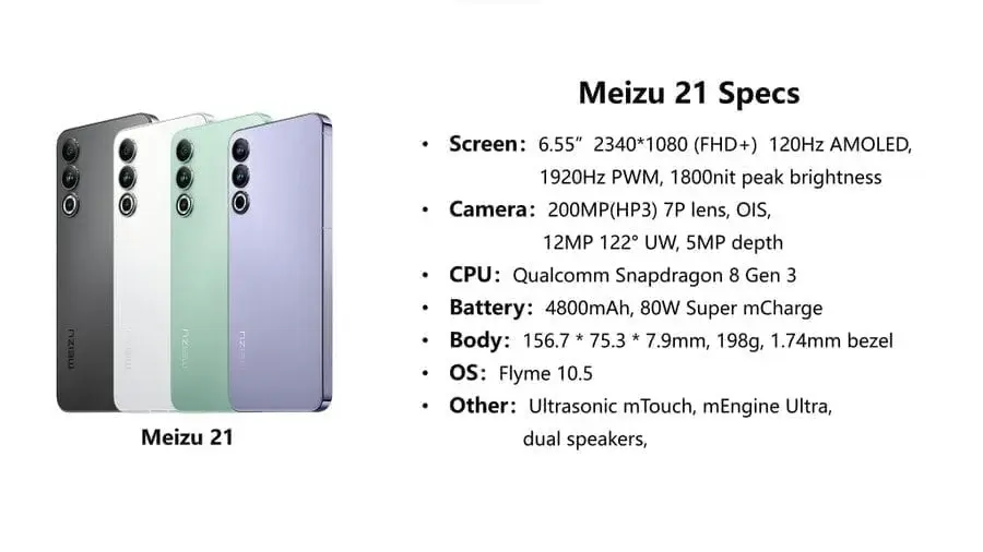 Leaked Ahead of November 30 Launch: Meizu 21 Color Options and Specifications