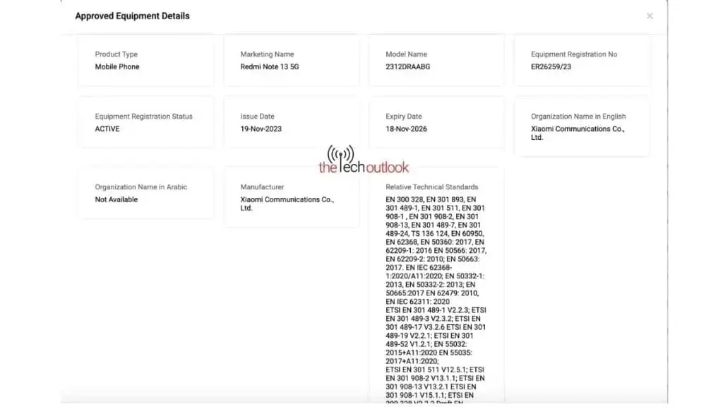 Ahead of its global launch, the Redmi Note 13 5G receives TDRA certification