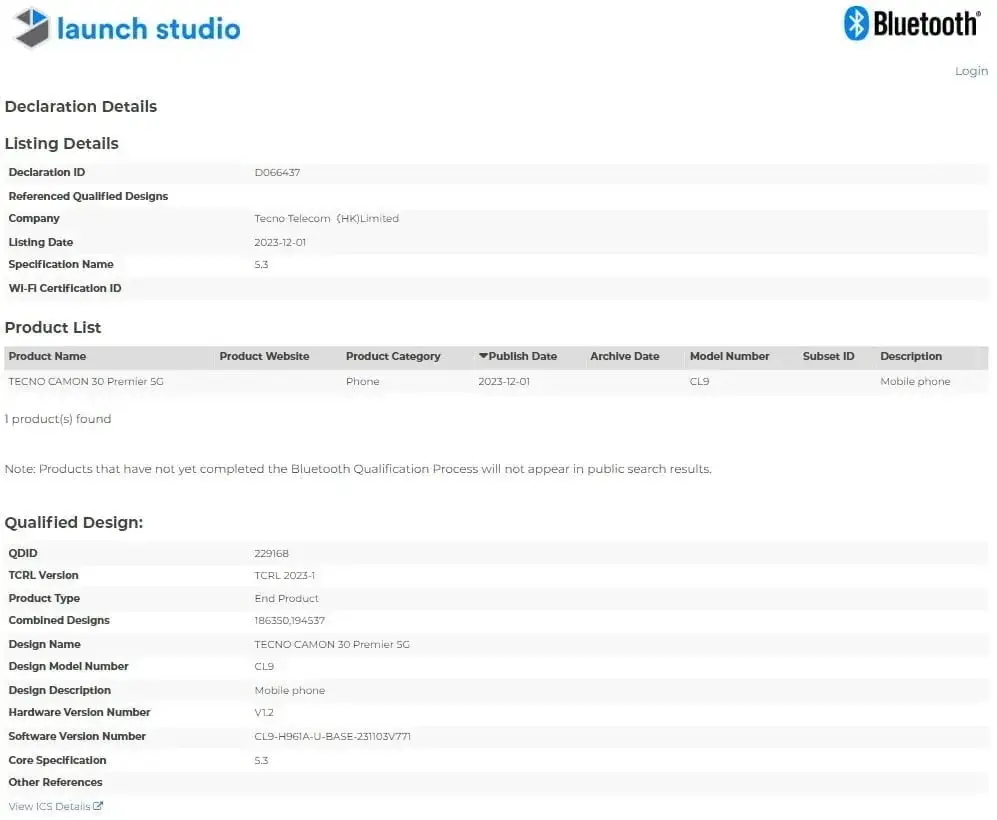 Key specs revealed as Tecno Camon 30 Premier 5G emerges on EEC, Bluetooth SIG, & GeekBench