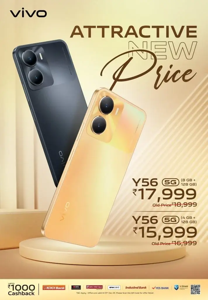 Limited time offer: Vivo Y56 5G receives price reduction in India, coupled with cashback.