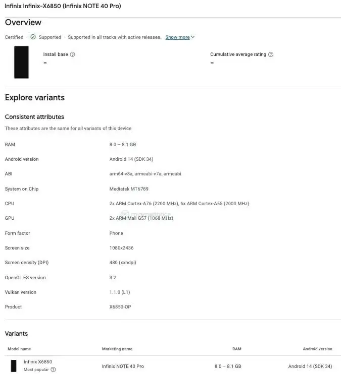 Infinix Note 40 and Note 40 Pro with Helio G99 & 8GB RAM Spotted on Google Play Console