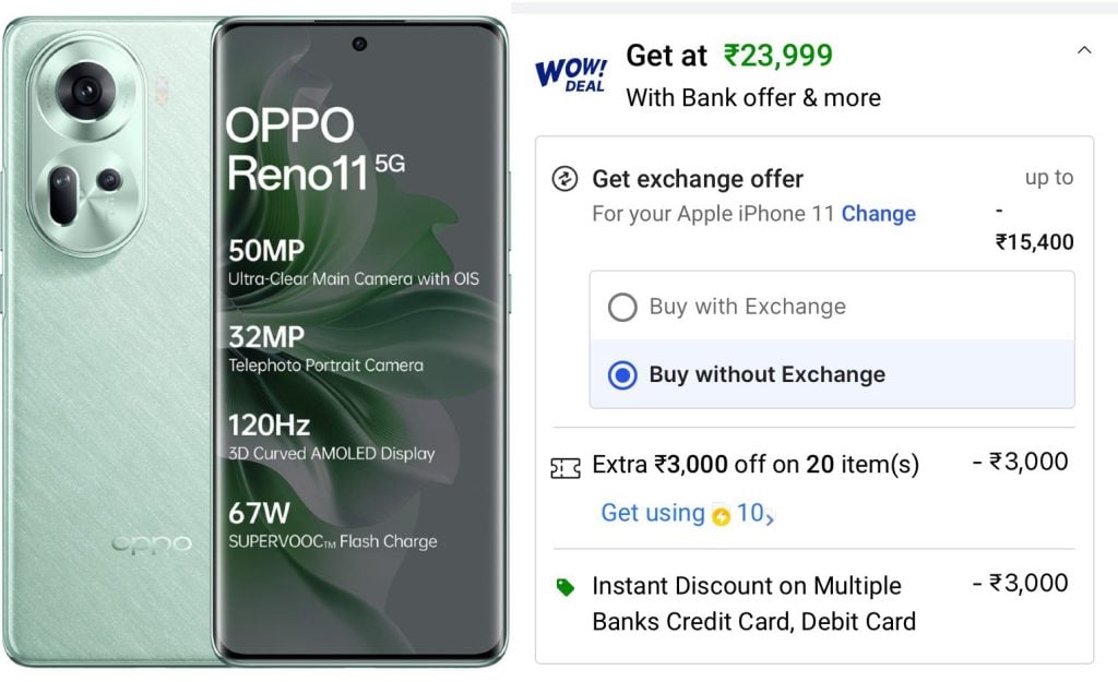 Check out the details of Oppo Reno 11 5G available in India starting at ₹23,999 on sale