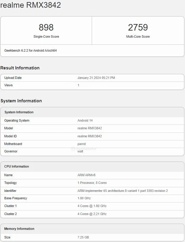 Realme 12 Pro's GeekBench Encounter Reveals Snapdragon 6 Gen 1 & 8GB RAM