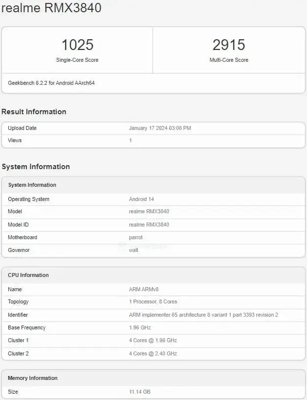 Chipset and RAM Details of Realme 12 Pro+ Revealed on Geekbench