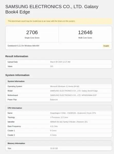 Samsung Galaxy Book 4 Edge Excels in Geekbench with Snapdragon X Elite