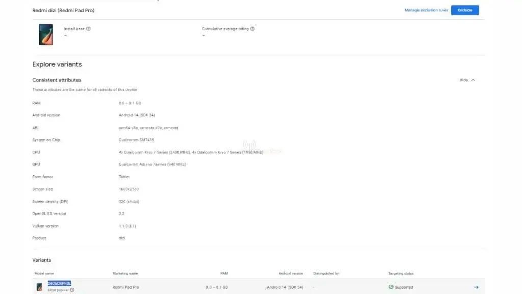 Redmi Pad Pro Global Model Revealed on Google Play Console