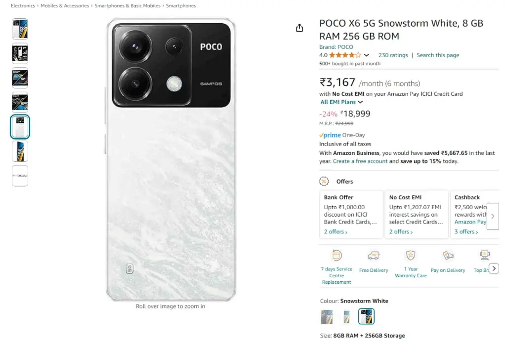 Buy Poco X6 5G 8GB+256GB for Rs 17,999 - Learn More