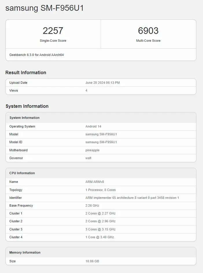 Samsung Galaxy Z Fold 6 US Variant on Geekbench: Snapdragon 8 Gen 3