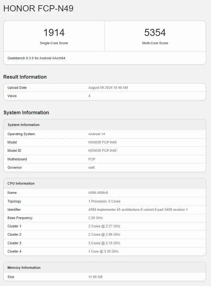 HONOR Magic V3 Global Spotted on Geekbench