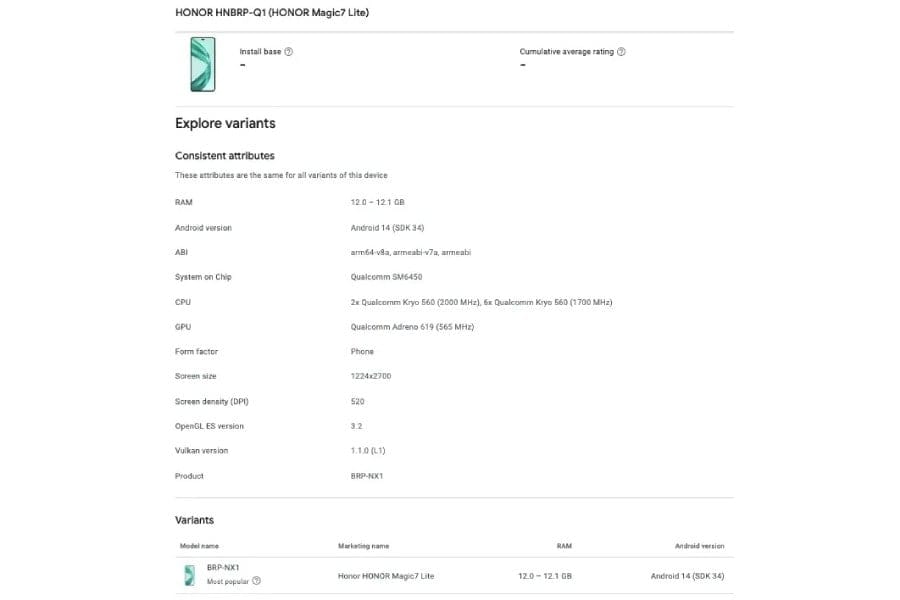 Honor Magic 7 Lite Design and Specs Leaked on Google Play Console