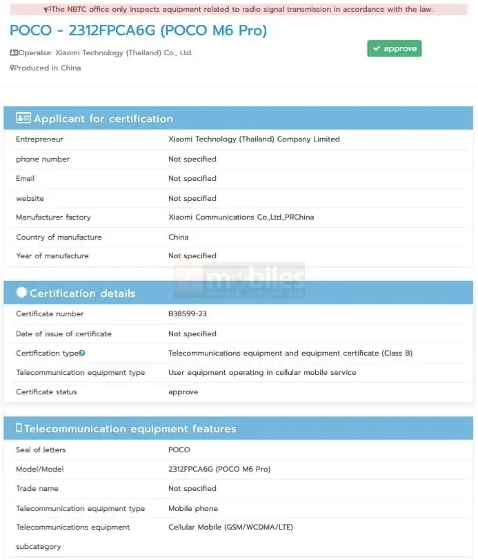 Potential Global Launch of POCO M6 Pro 4G Expected, Seen on NBTC