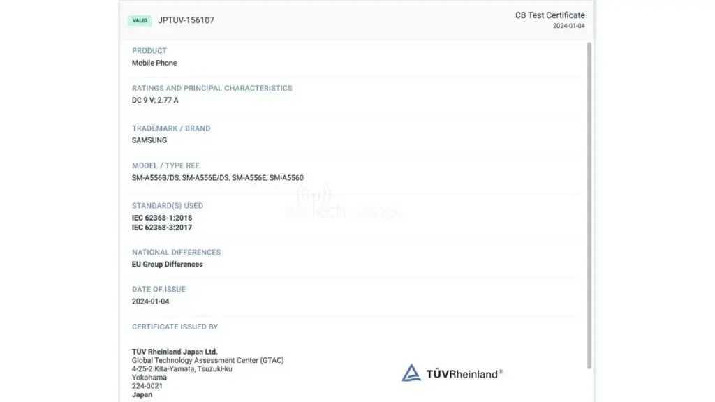 Fast Charging Details Revealed as Samsung Galaxy A55 Receives TUV Rheinland Certification