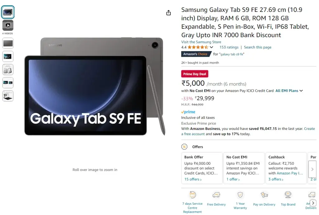 Samsung Galaxy Tab S9 FE Now Available for Rs 25,999 on Amazon