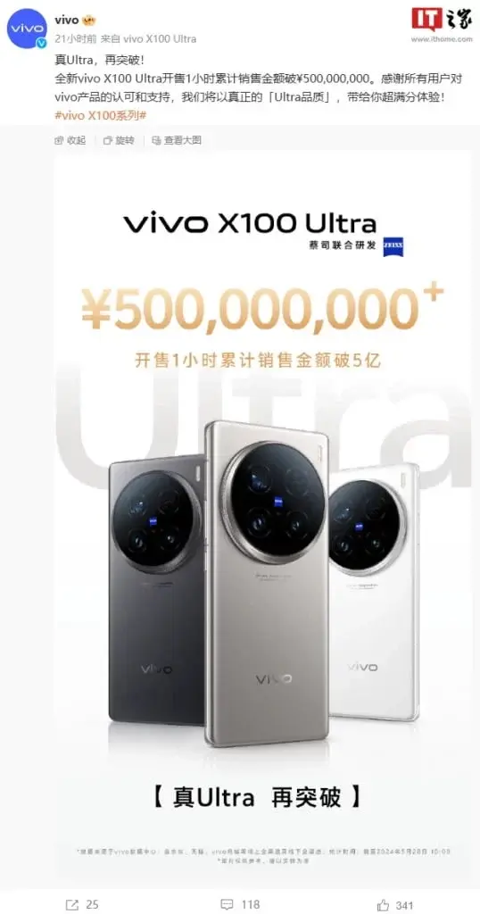 Vivo X100 Ultra Sales Exceed $69 Million in Just One Hour