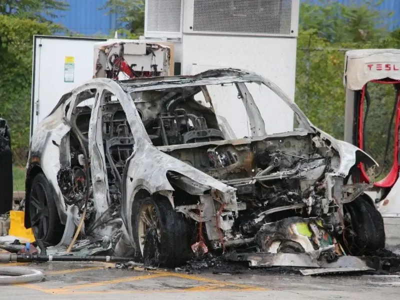 Tesla Model Y Catches Fire, Burns Completely at Supercharging Station