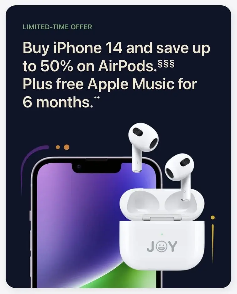 50% Off on AirPods with Purchase of iPhone 14, iPhone 14 Plus – Apple Diwali Promotion