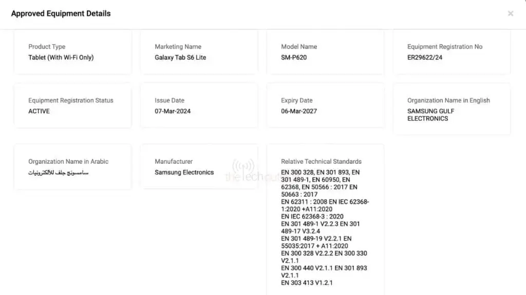 Samsung Galaxy Tab S6 Lite 2024 LTE & WiFi Variants on TDR