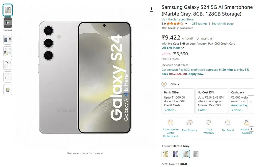 Samsung Galaxy S24 Now Rs 55,999 on Amazon India with Bank Discounts