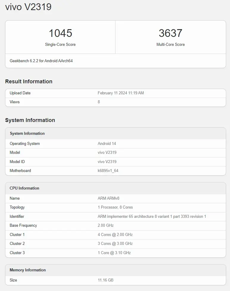 Geekbench Reveals Vivo V30 Pro with Dimensity 8200 chip & 12GB RAM