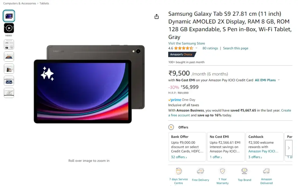 Samsung Galaxy Tab S9 Now Available for ₹47,999 ($578)