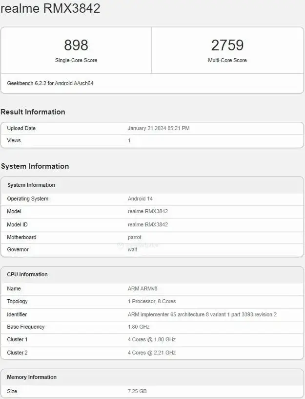 Realme 12 Pro’s GeekBench Encounter Reveals Snapdragon 6 Gen 1 & 8GB RAM