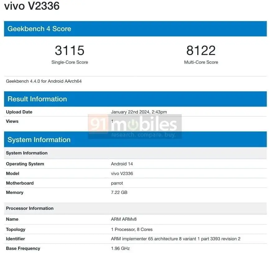 Possible Near Launch of Vivo Y200e with Snapdragon 4 Gen 2 Observed on GeekBench