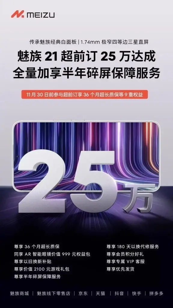 Meizu 21 Surpasses 250,000 Pre-Orders, Includes 6-Month Screen Protection and Additional Advantages