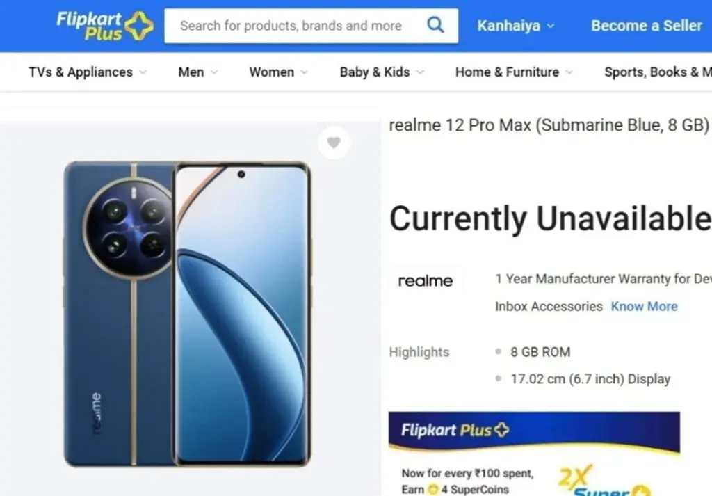 Realme 12 Pro Max Briefly Spotted on Flipkart, Key Specs and Price Leaked