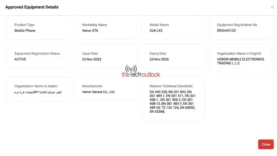 TDRA certification website reveals sightings of Honor X7b and X8b