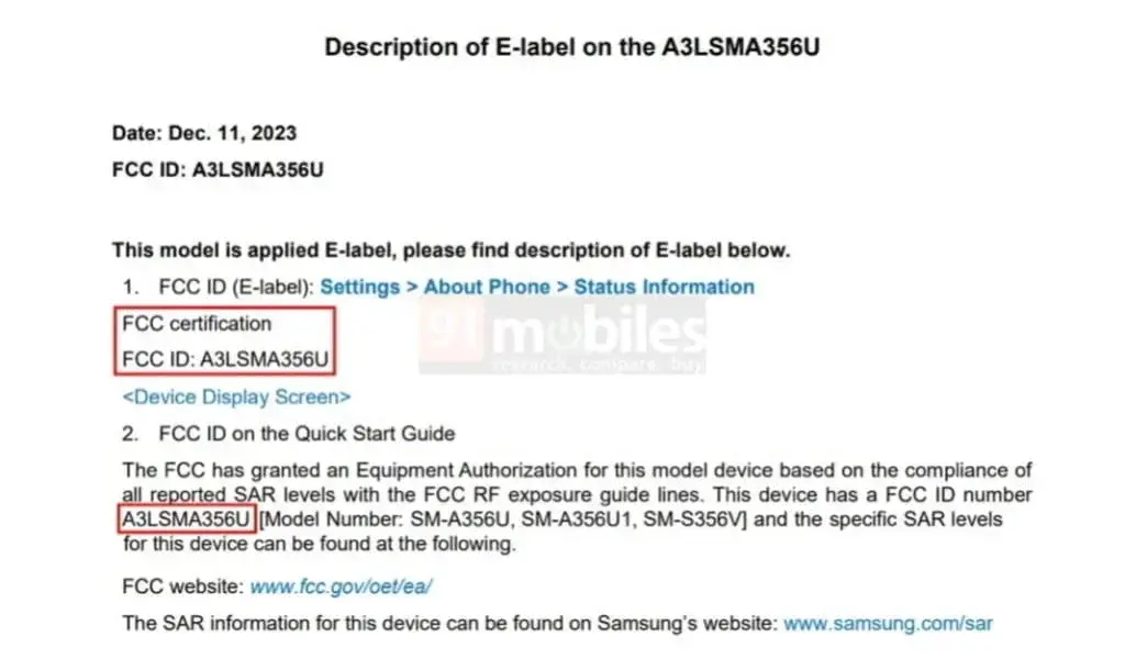 FCC Certification Granted to Samsung Galaxy A35 5G