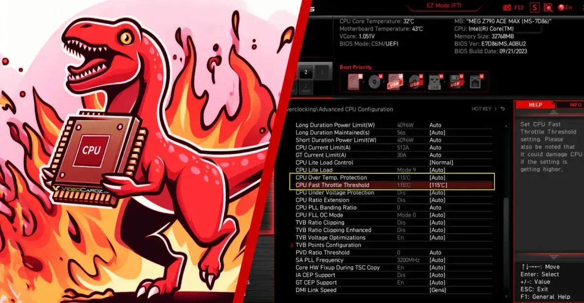 MSI Z790 MAX BIOS Feature Unveils Higher Throttling Temperature for Intel CPUs