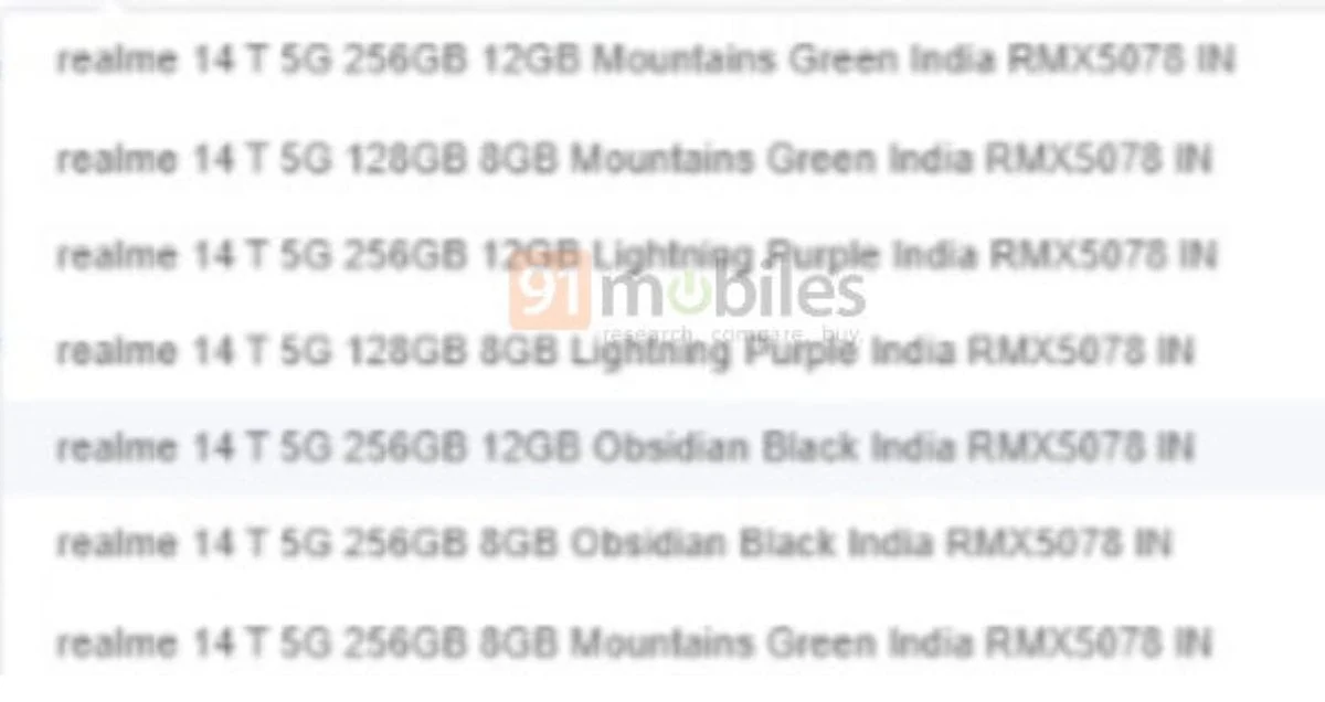 Realme 14T Leak: Up to 12GB RAM and 3 Color Options Revealed
