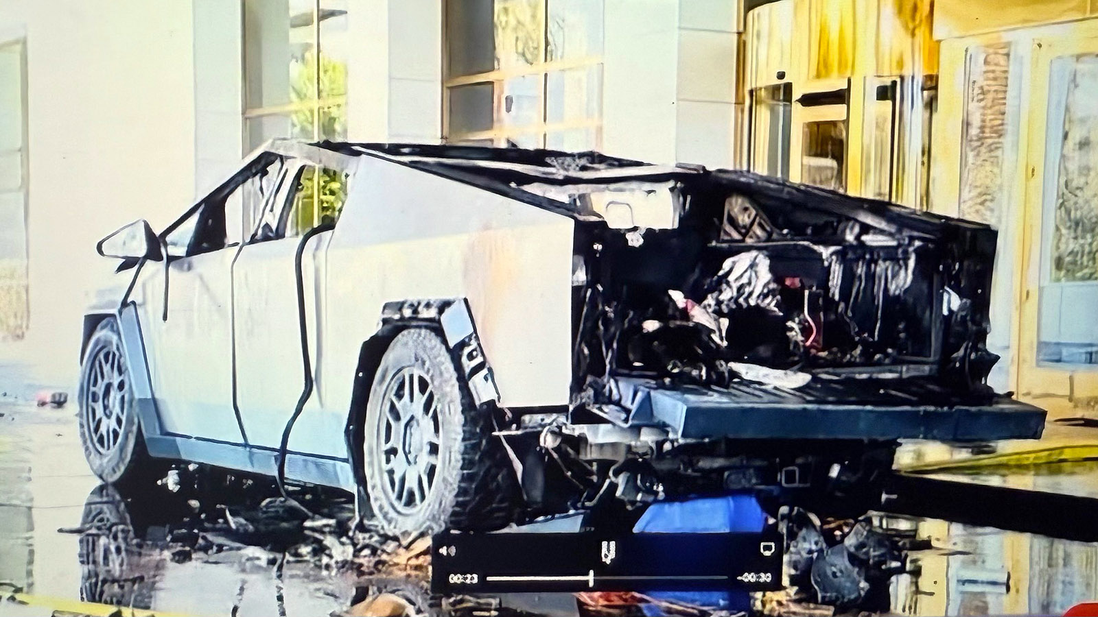 Explosives-Laden Cybertruck’s Stainless Steel Body Holds Up Well