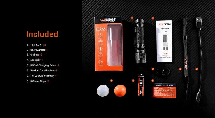 Acebeam TAC 2.0 EDC Flashlight: Use 14500 or AA Battery