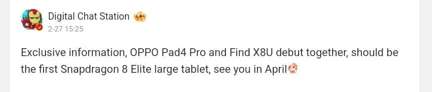 Oppo Pad 4 Pro Launching with Snapdragon 8 Elite in April