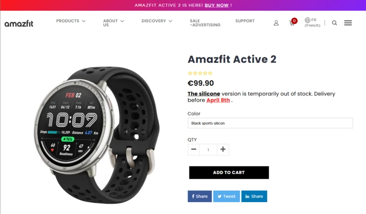 Amazfit Active 2 Smartwatch Out of Stock Across Europe