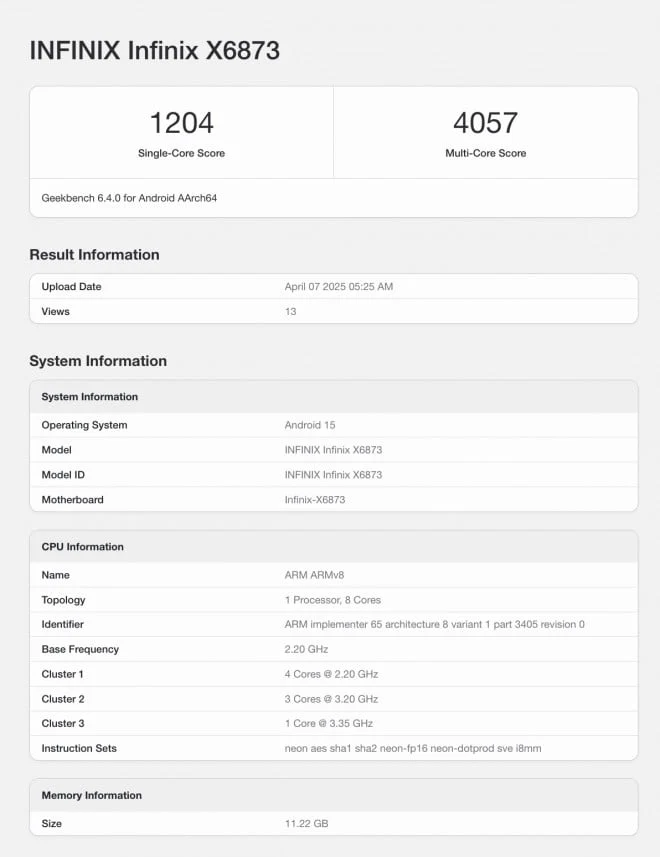 Infinix GT 30 Pro Geekbench Results Show Disappointing Performance