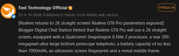 Realme GT 8 Pro: Snapdragon 8 Elite 2, 200MP Camera, Big Battery
