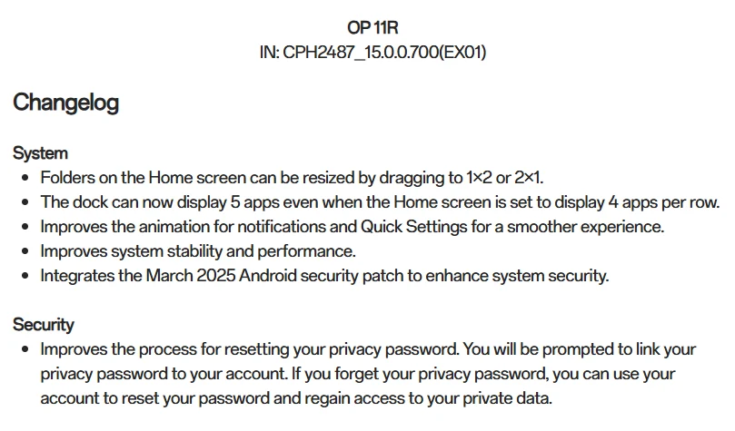 OxygenOS 15.0.0.700 Update for OnePlus 11R: UI & Privacy Enhancements