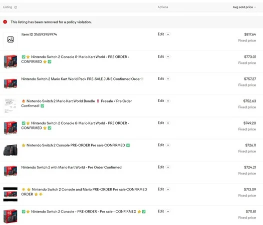 Nintendo Switch 2 Pre-Order on eBay: Prices Rising Before Release