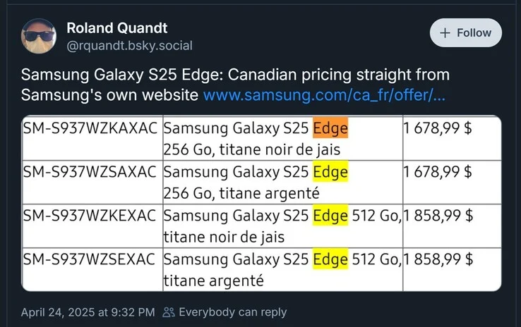 Samsung Accidentally Leaks Galaxy S25 Edge Pricing Details