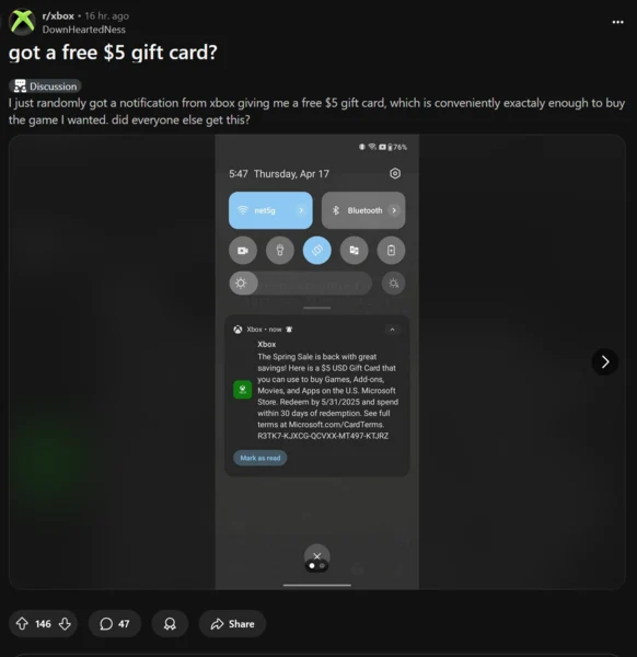 Microsoft Gives Away Free Xbox Gift Card Codes in Spring Sale 2025
