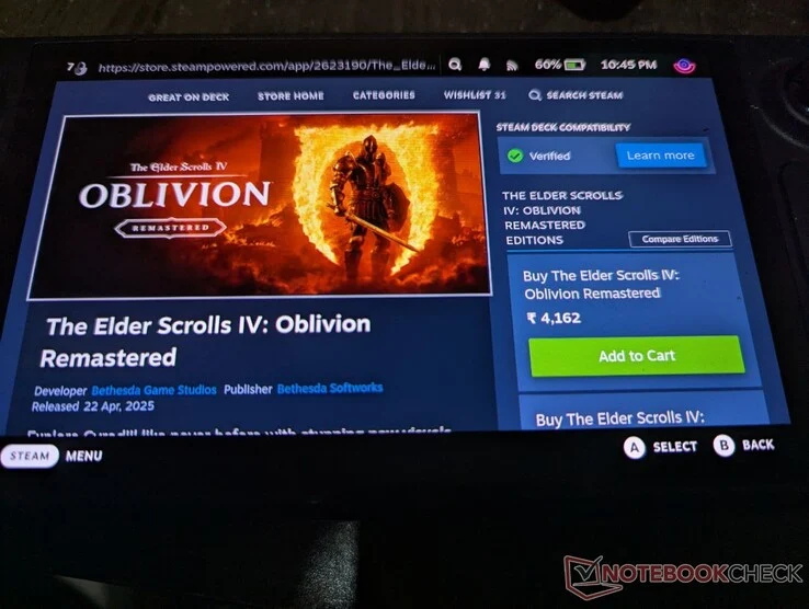Elder Scrolls IV: Oblivion Steam Deck Verified with High Requirements