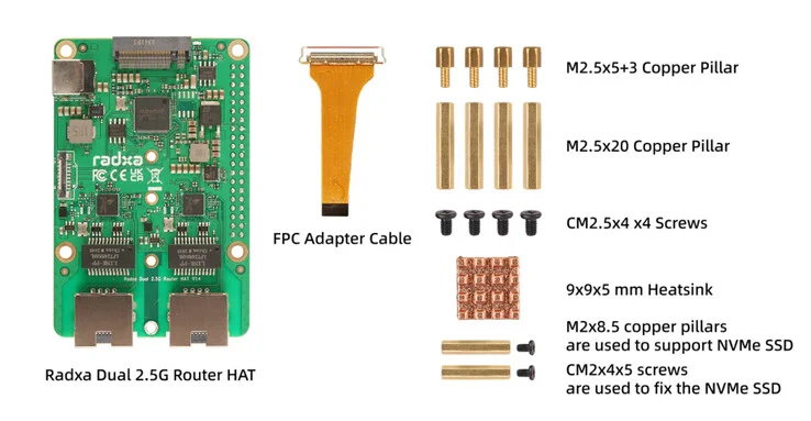 Radxa Dual 2.5G Router HAT for Raspberry Pi with NVMe SSD Support