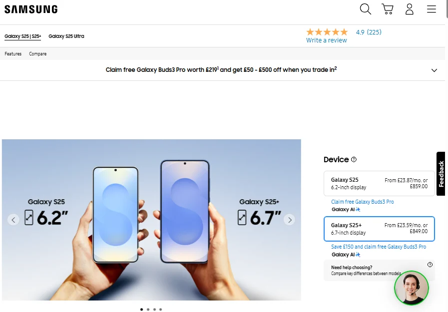 Samsung Galaxy S25+ Deal: Free Buds 3 Pro & £150 Off