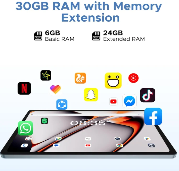 DOOGEE U11 Pro Tablet: 30GB RAM, 8580mAh Battery, Stylish Design