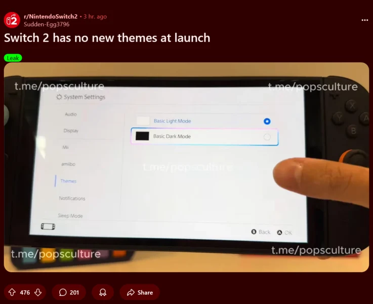 Nintendo Switch 2 Leaks: Light and Dark Mode Themes Revealed